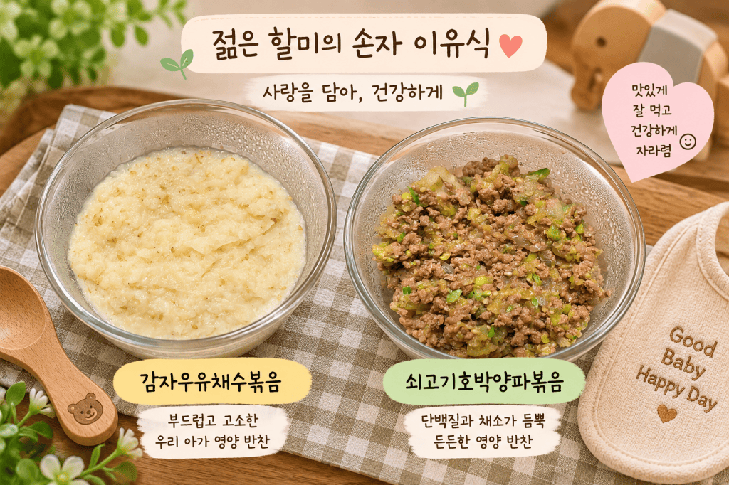 1살 손자 이유식 만들기|젊은 할미표 감자우유볶음 & 쇠고기호박양파볶음